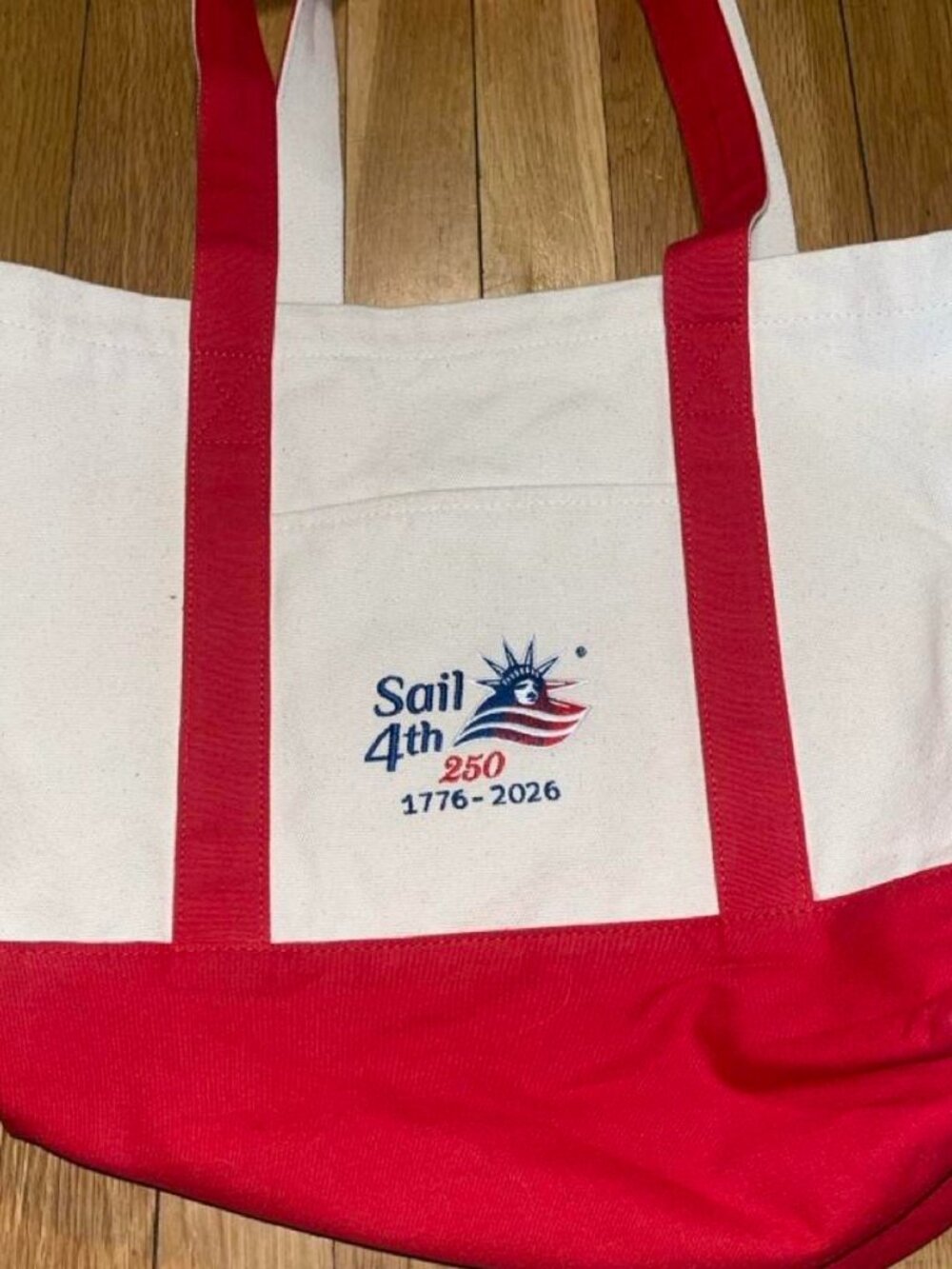 Sail 4th USA 250th Anniversary Large Biege + Red Tote Bag *BRAND NEW